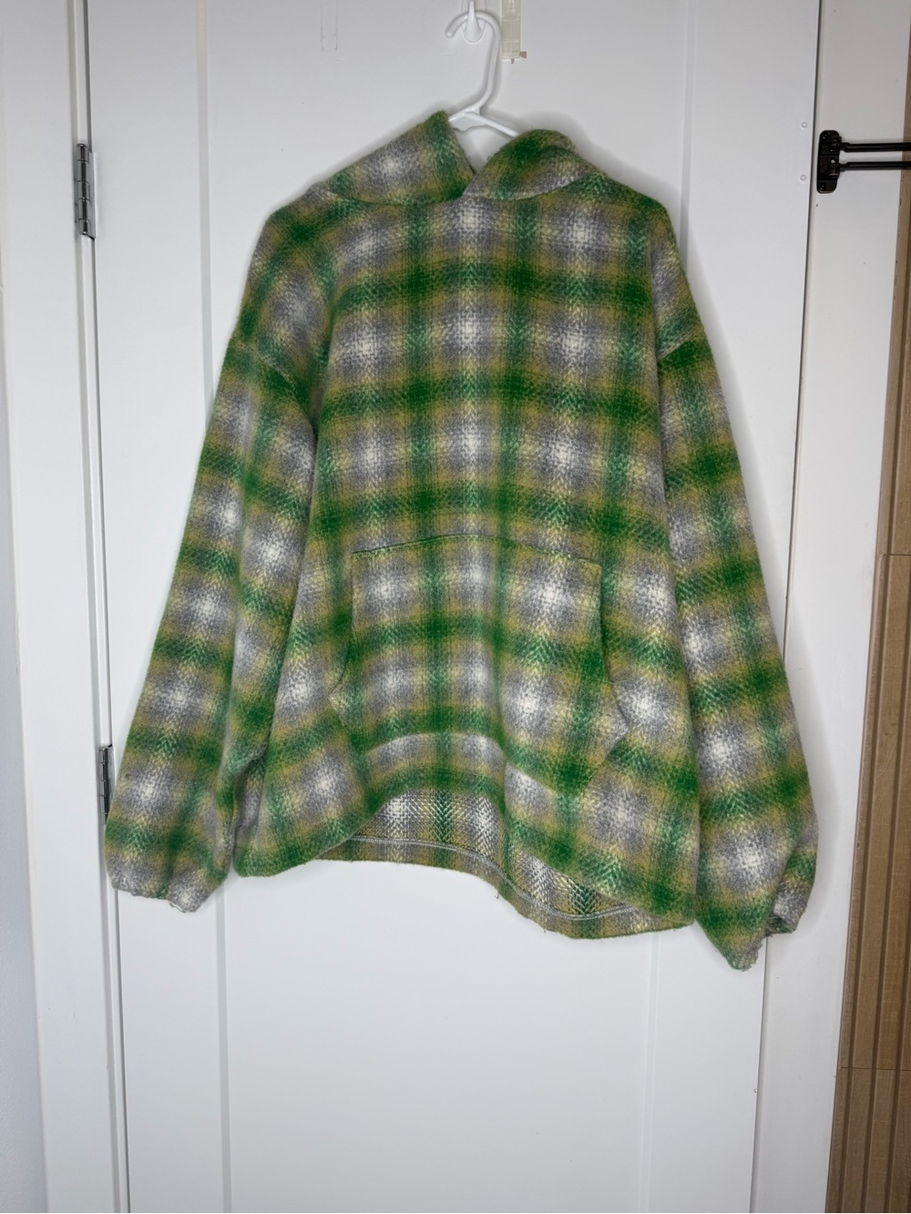 Men's Green and Gray Plaid Hooded Pullover